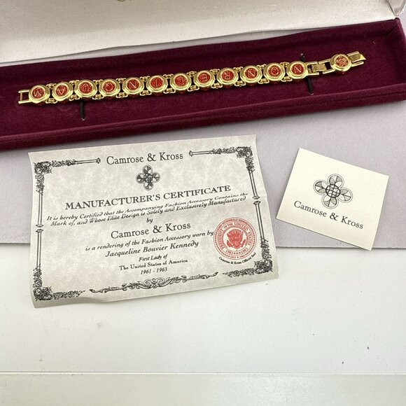 Camrose & Kross JBK Bracelet Red Castellani Wedding Jackie Kennedy Gold Tone 8" - Picture 15 of 16